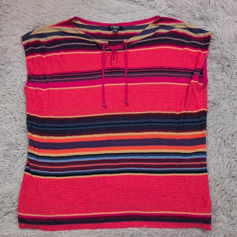Chaps Shirt Womens XL Linen Blend Striped Sleeveless Stretch Top Casual Comfort